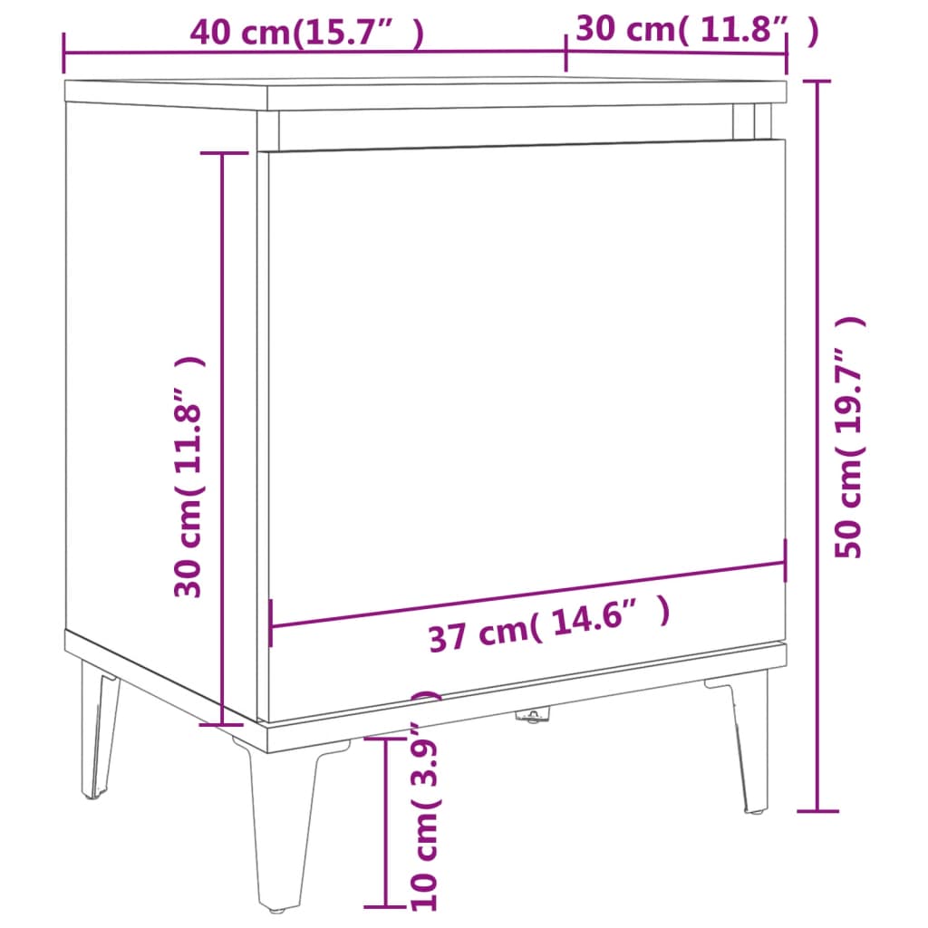 Comodini con Gambe in Metallo Bianco 40x30x50 cm