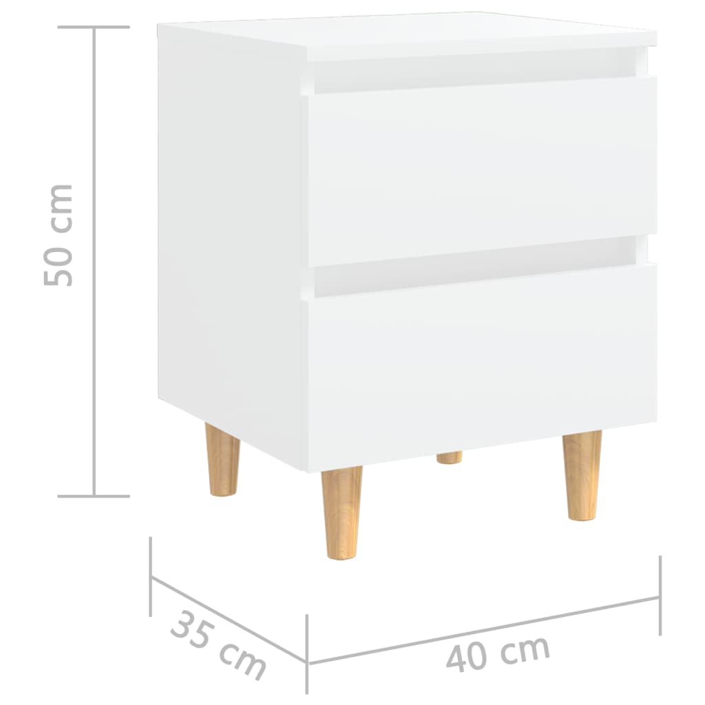 Comodino con Gambe in Pino Massello Bianco 40x35x50 cm