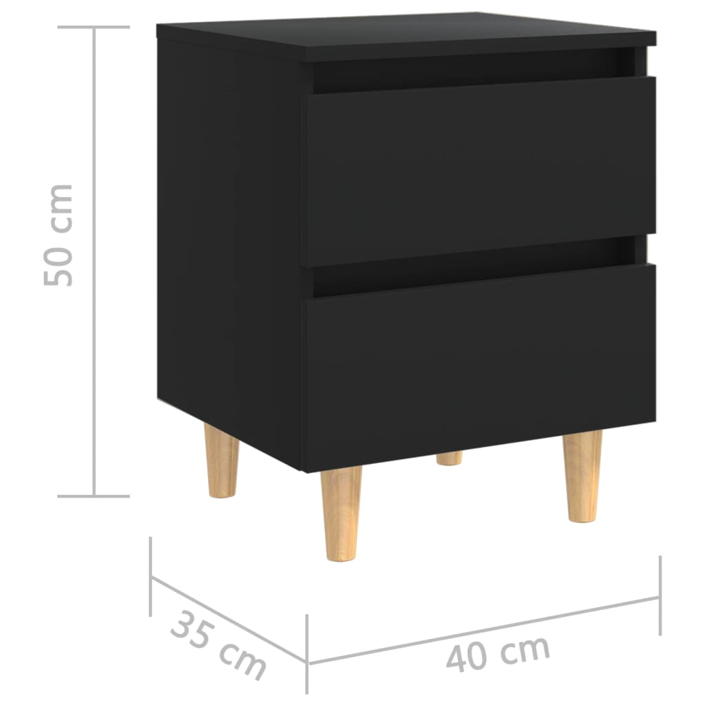 Comodini con Gambe in Pino Massello 2pz Neri 40x35x50 cm