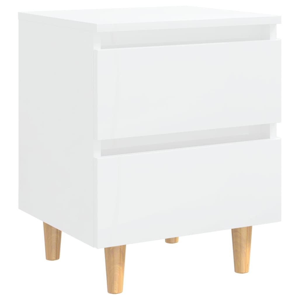 Comodino con Gambe in Pino Massello Bianco Laccato 40x35x50 cm