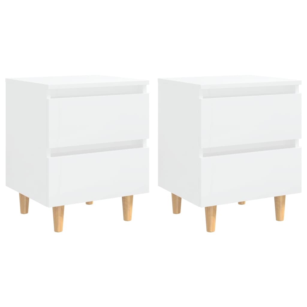 Comodini con Gambe Legno Pino 2pz Bianco Lucido 40x35x50 cm