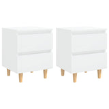 Comodini con Gambe Legno Pino 2pz Bianco Lucido 40x35x50 cm