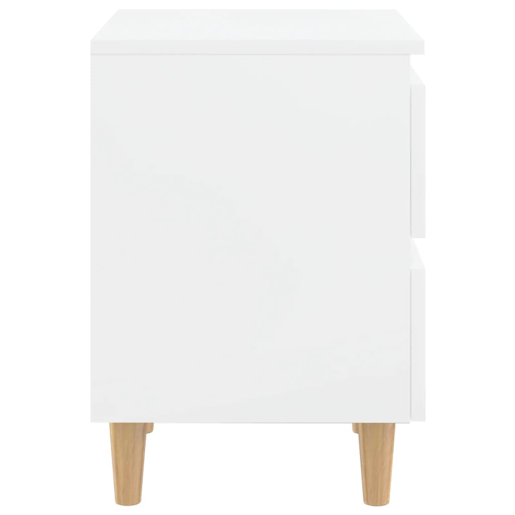 Comodini con Gambe Legno Pino 2pz Bianco Lucido 40x35x50 cm