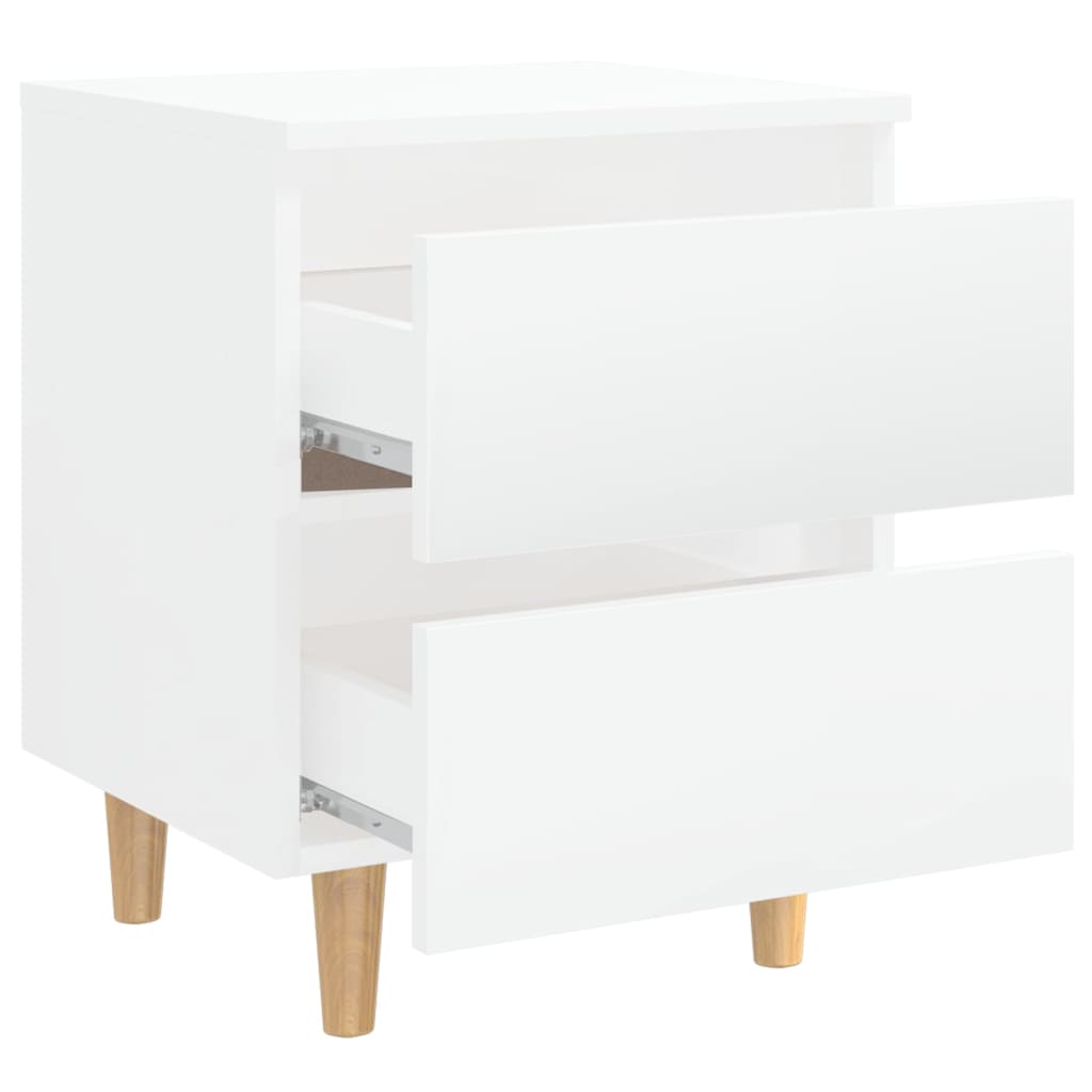 Comodini con Gambe Legno Pino 2pz Bianco Lucido 40x35x50 cm