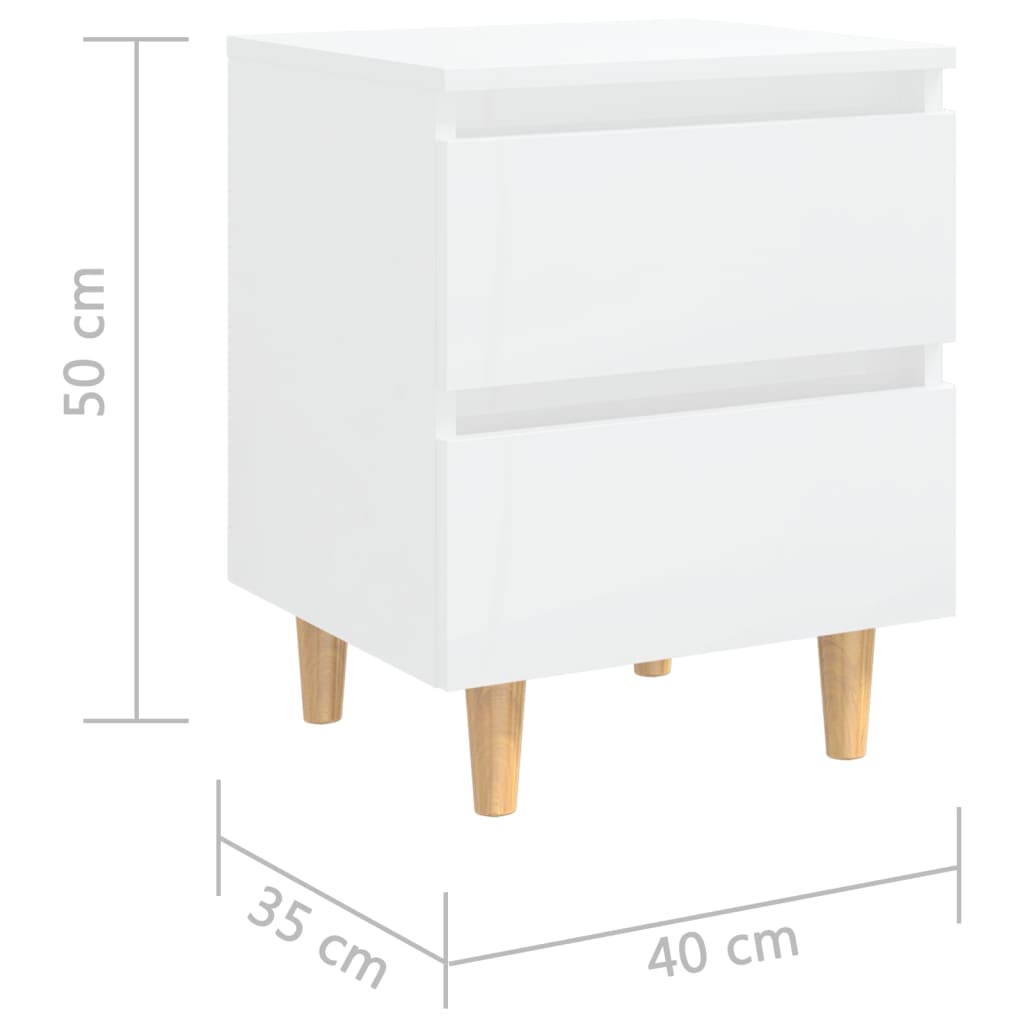 Comodini con Gambe Legno Pino 2pz Bianco Lucido 40x35x50 cm