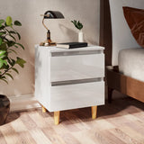 Comodini con Gambe Legno Pino 2pz Bianco Lucido 40x35x50 cm