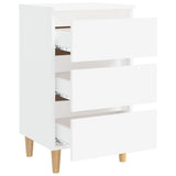 Comodino con Gambe in Legno Massello Bianco 40x35x69 cm