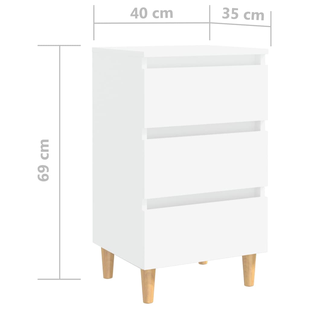 Comodino con Gambe in Legno Massello Bianco 40x35x69 cm