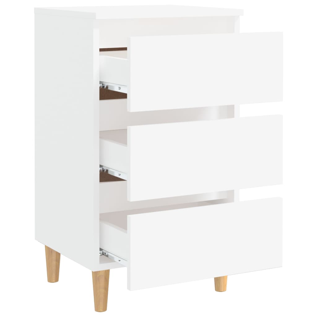 Comodini con Gambe in Legno Massello 2pz Bianchi 40x35x69 cm