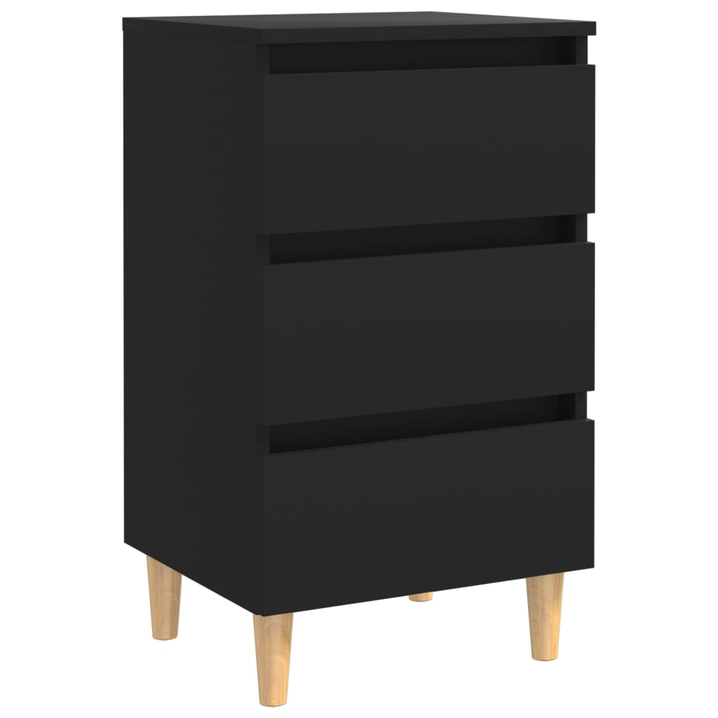 Comodino con Gambe in Legno Massello Nero 40x35x69 cm