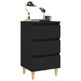 Comodino con Gambe in Legno Massello Nero 40x35x69 cm