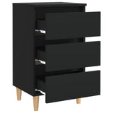 Comodino con Gambe in Legno Massello Nero 40x35x69 cm