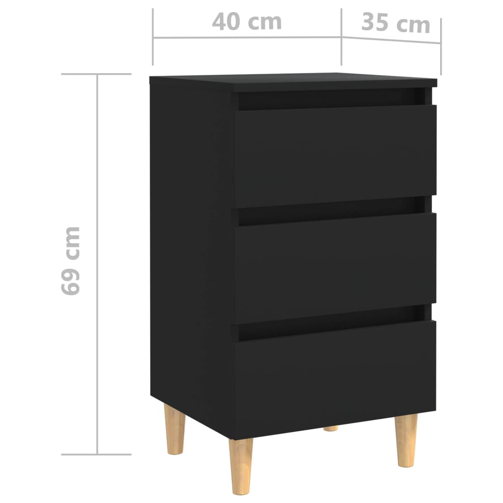 Comodino con Gambe in Legno Massello Nero 40x35x69 cm