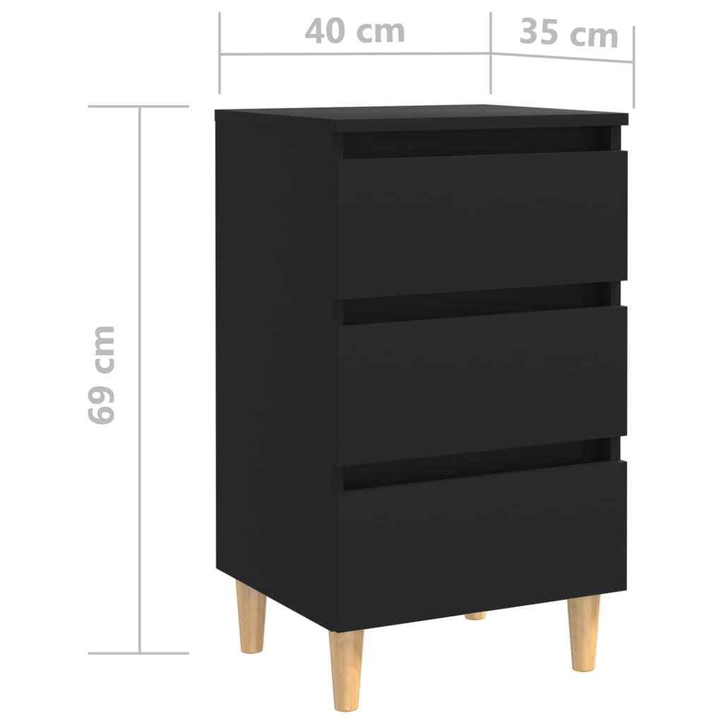 Comodini con Gambe in Legno Massello 2pz Neri 40x35x69 cm