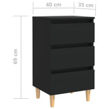 Comodini con Gambe in Legno Massello 2pz Neri 40x35x69 cm