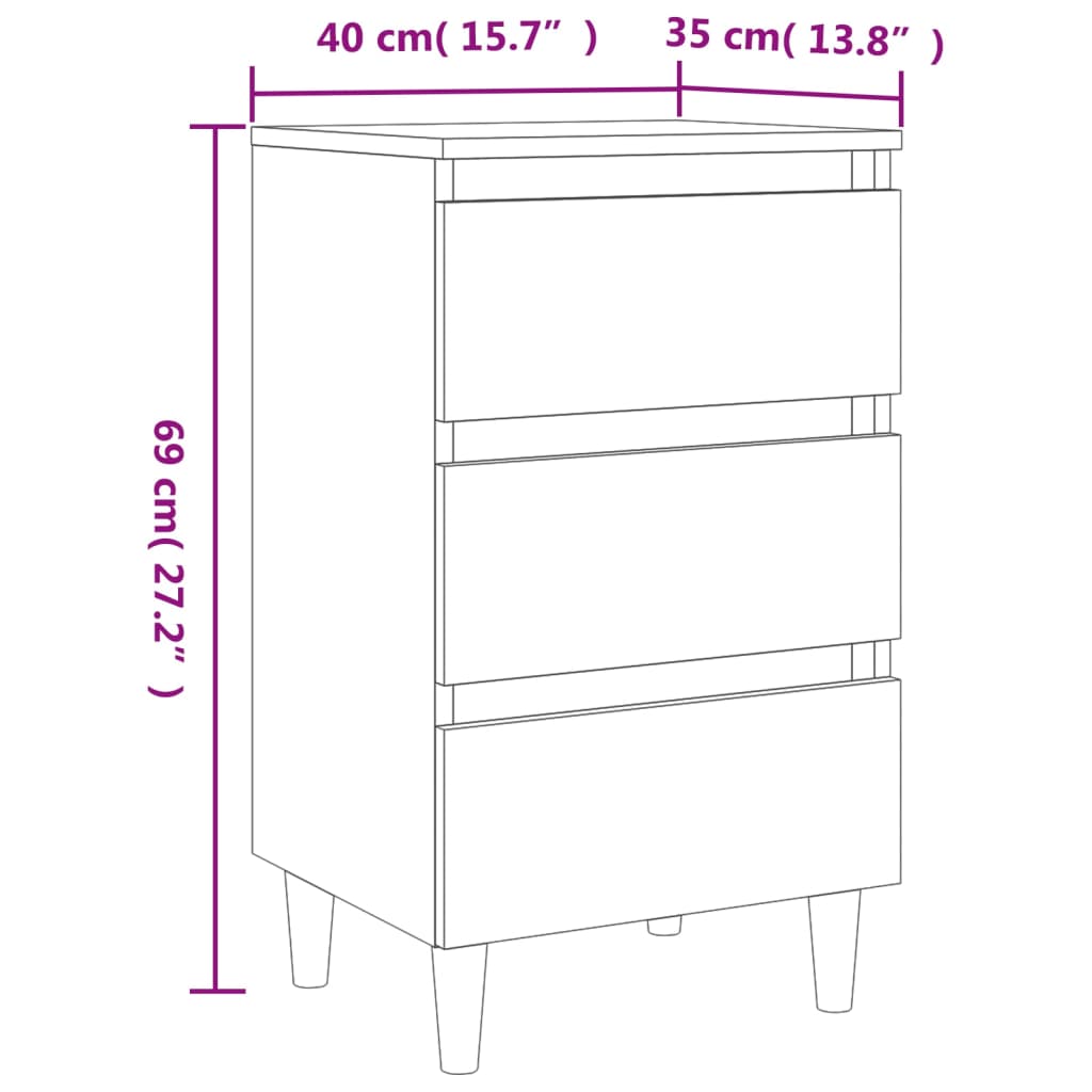 Comodino con Gambe in Legno Massello Rovere Sonoma 40x35x69 cm