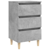 Comodini con Gambe Legno Massello 2pz Grigio Cemento 40x35x69cm