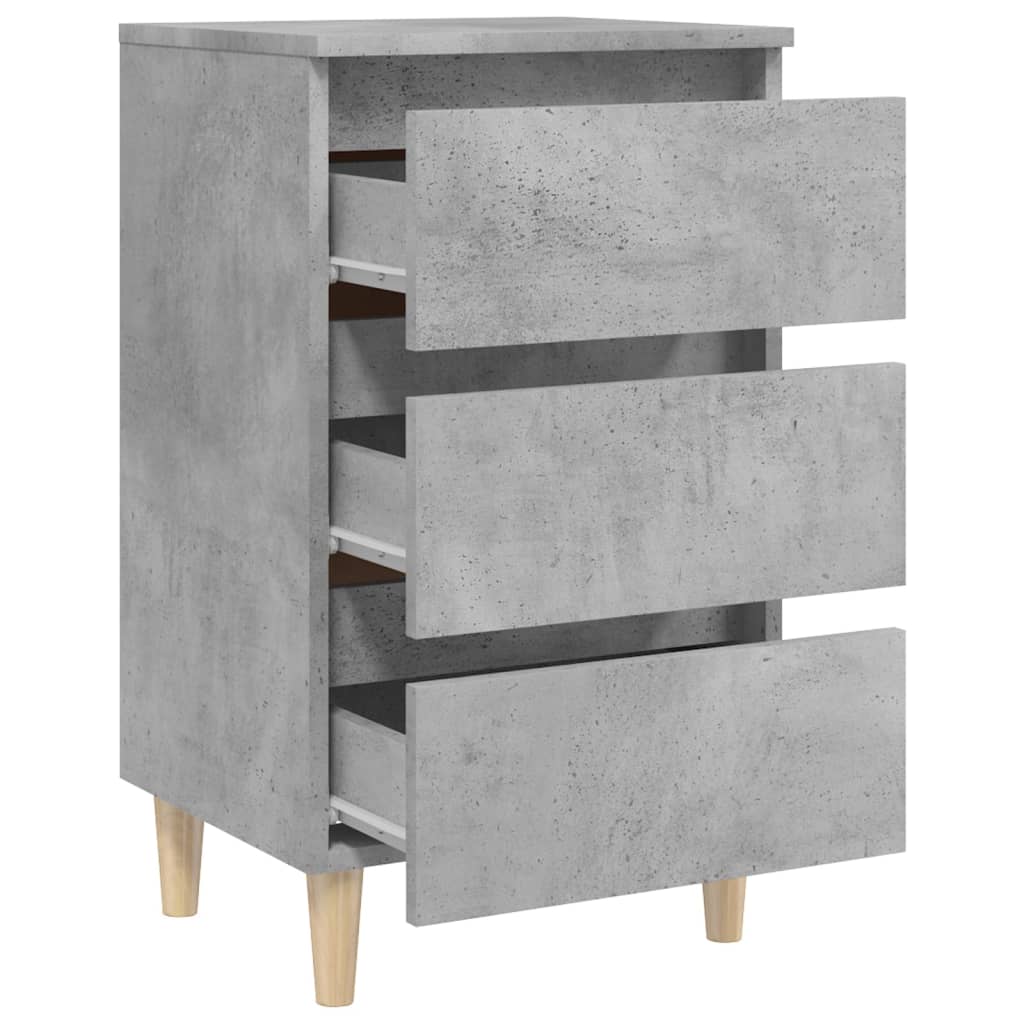 Comodini con Gambe Legno Massello 2pz Grigio Cemento 40x35x69cm