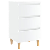 Comodino con Gambe in Legno Massello Bianco Lucido 40x35x69 cm