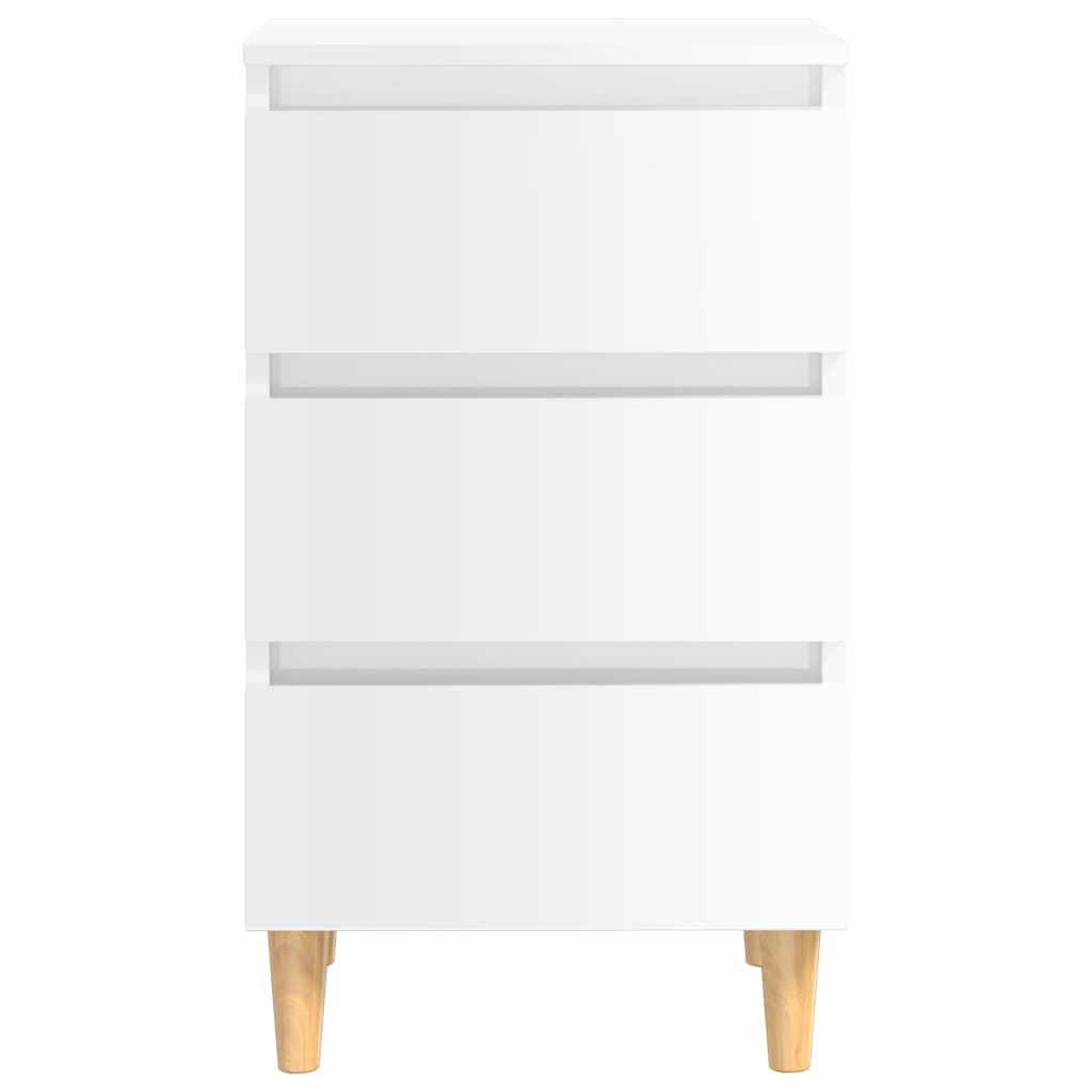 Comodino con Gambe in Legno Massello Bianco Lucido 40x35x69 cm