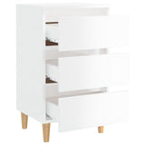 Comodino con Gambe in Legno Massello Bianco Lucido 40x35x69 cm