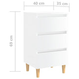 Comodino con Gambe in Legno Massello Bianco Lucido 40x35x69 cm