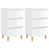 Comodini con Gambe in Legno 2pz Bianco Lucido 40x35x69 cm