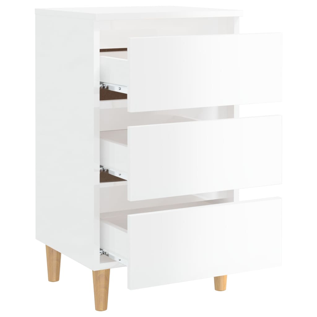 Comodini con Gambe in Legno 2pz Bianco Lucido 40x35x69 cm