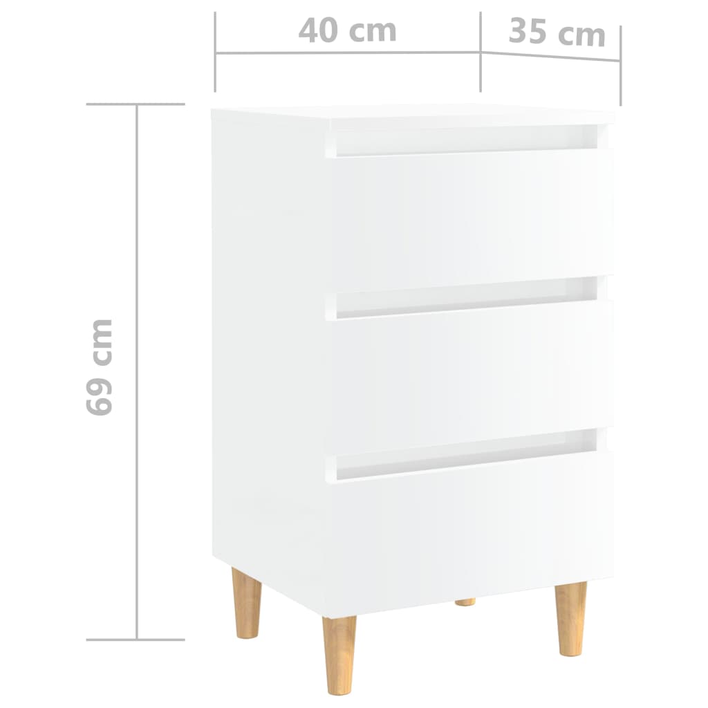 Comodini con Gambe in Legno 2pz Bianco Lucido 40x35x69 cm