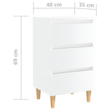 Comodini con Gambe in Legno 2pz Bianco Lucido 40x35x69 cm