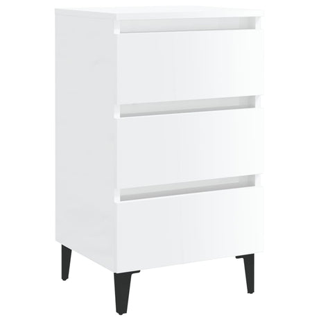 Comodino con Gambe in Metallo Bianco Lucido 40x35x69 cm