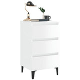 Comodino con Gambe in Metallo Bianco Lucido 40x35x69 cm