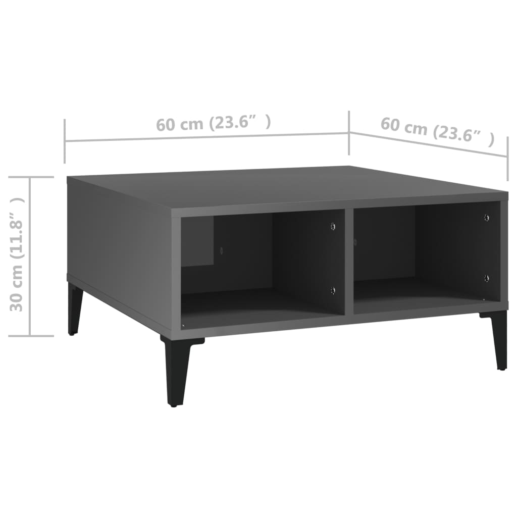 Tavolino da Salotto Grigio Lucido 60x60x30 cm Legno Multistrato