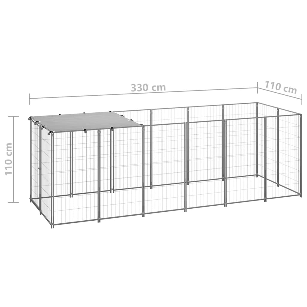 Gabbia per Cani Argento 330x110x110 cm in Acciaio