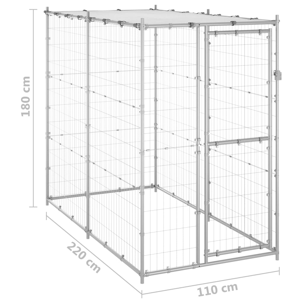 Gabbia per Cani da Esterno in Acciaio con Tetto 110x220x180 cm