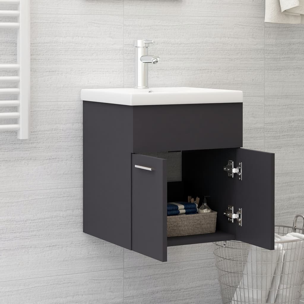 Mobile da Bagno con Lavabo Integrato Grigio in Truciolato