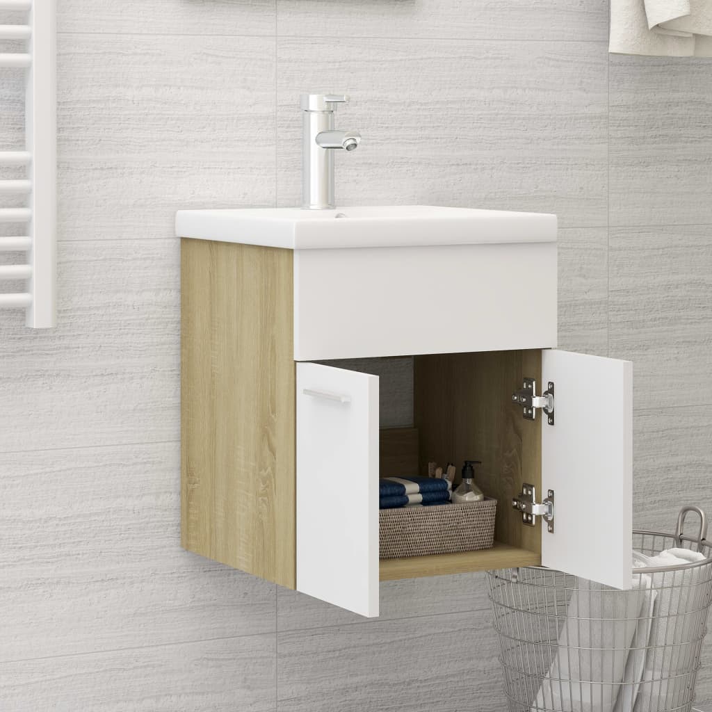 Mobile da Bagno con Lavabo Bianco e Rovere Sonoma in Truciolato