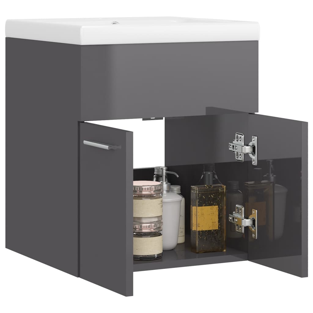 Mobile Bagno con Lavabo Integrato Grigio Lucido in Truciolato