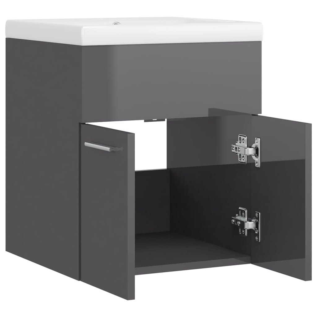 Mobile Bagno con Lavabo Integrato Grigio Lucido in Truciolato