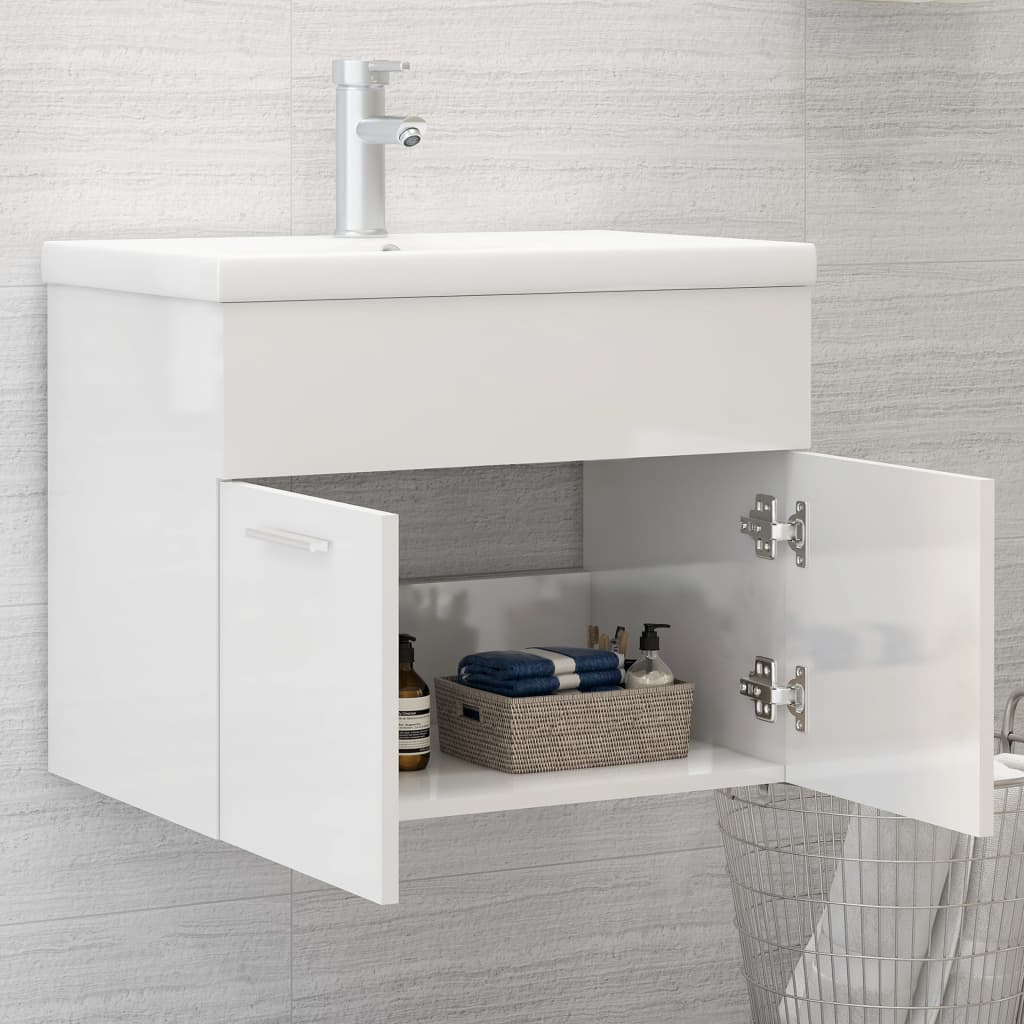 Mobile Bagno con Lavabo Integrato Bianco Lucido in Truciolato