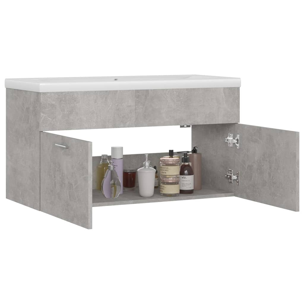 Mobile Bagno con Lavabo Integrato Grigio Cemento in Truciolato