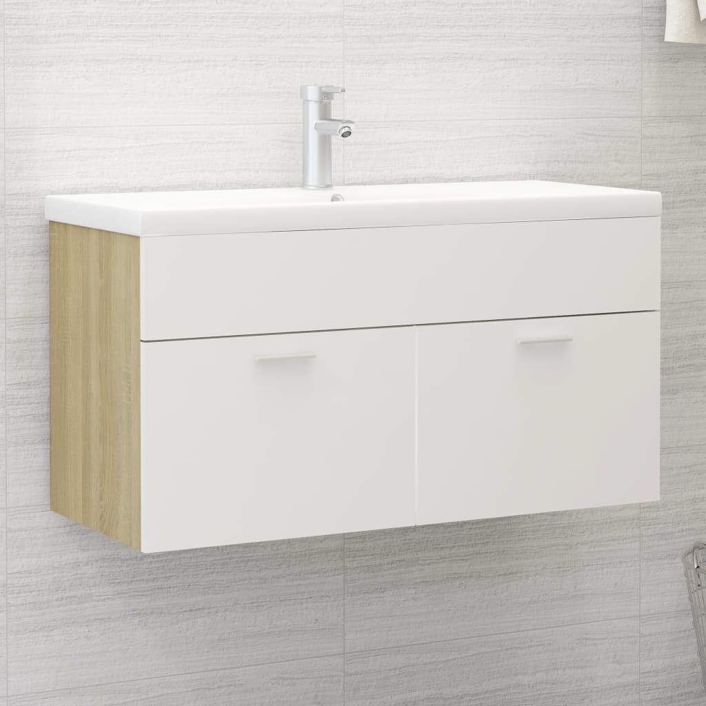 Mobile da Bagno con Lavabo Bianco e Rovere Sonoma in Truciolato