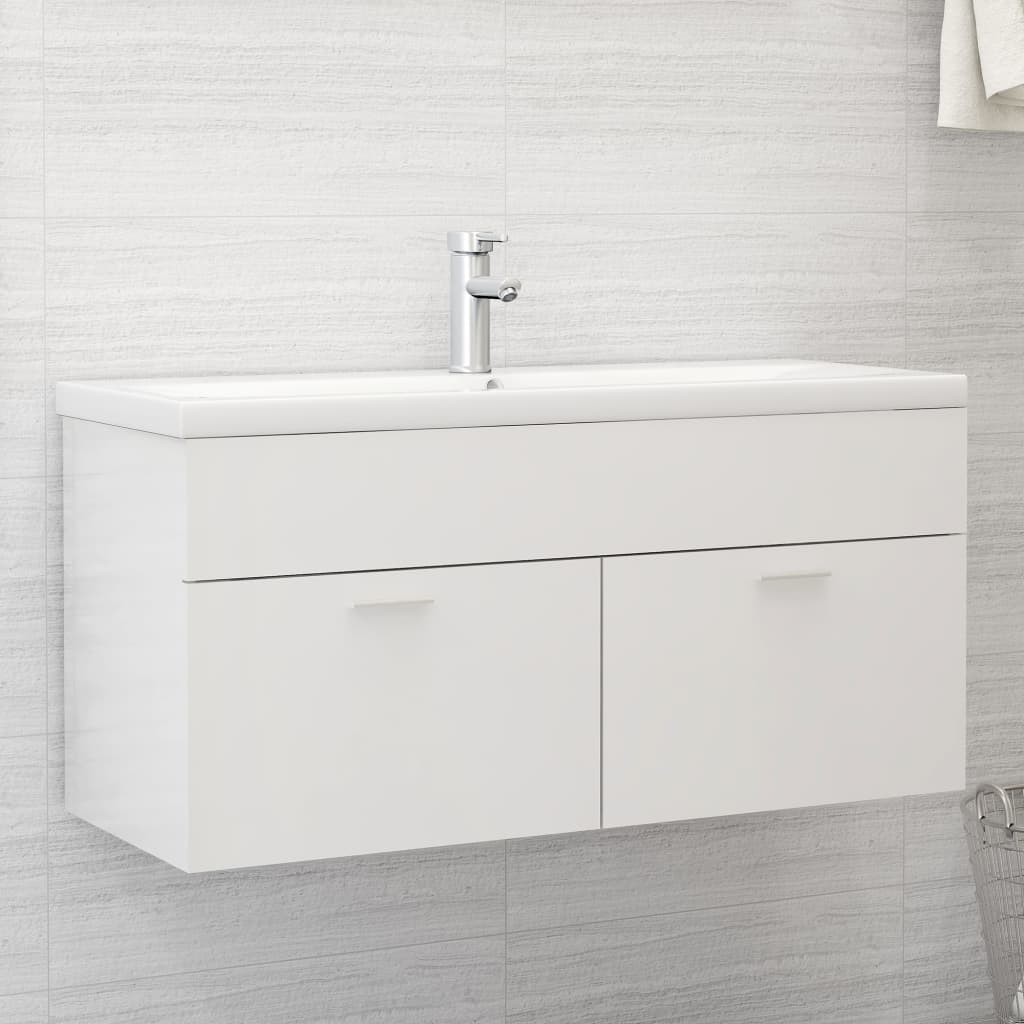 Mobile Bagno con Lavabo Integrato Bianco Lucido in Truciolato