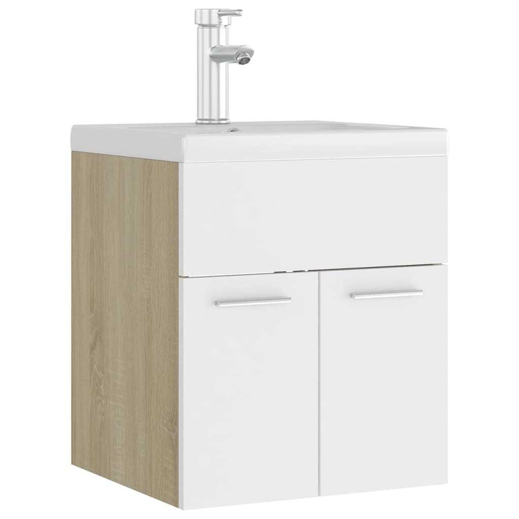 Mobile Lavabo Integrato Bianco Rovere Sonoma Legno Multistrato