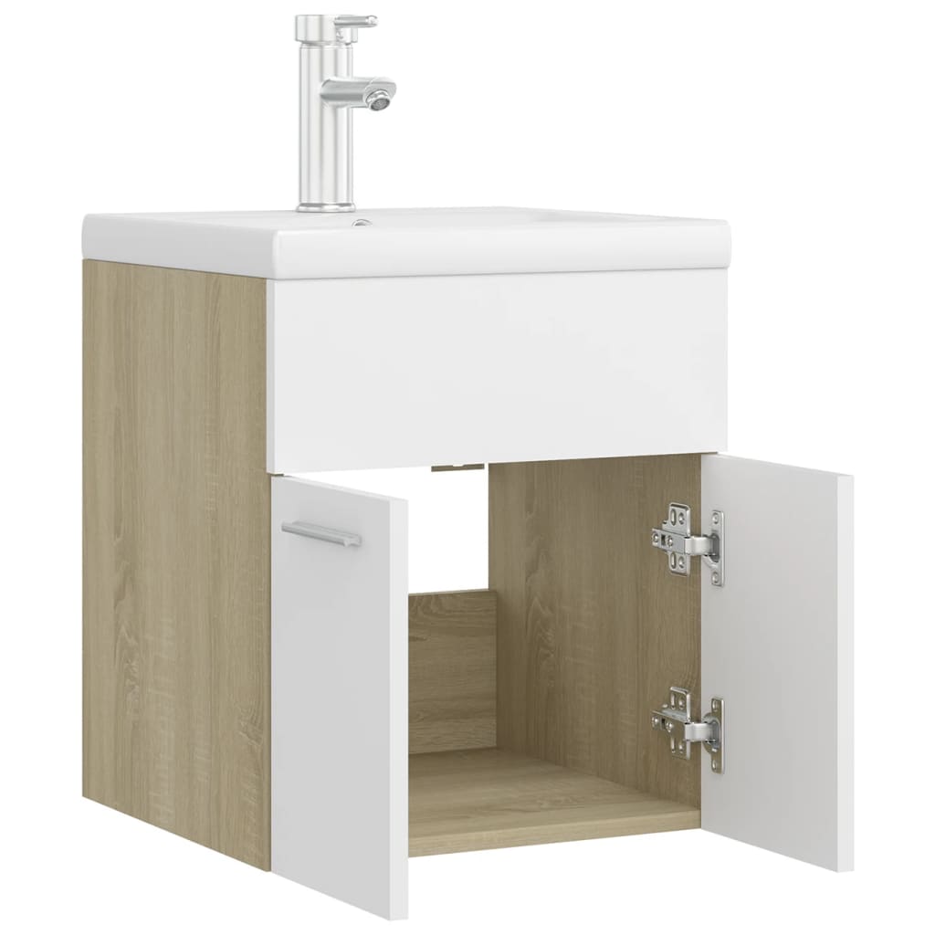 Mobile Lavabo Integrato Bianco Rovere Sonoma Legno Multistrato