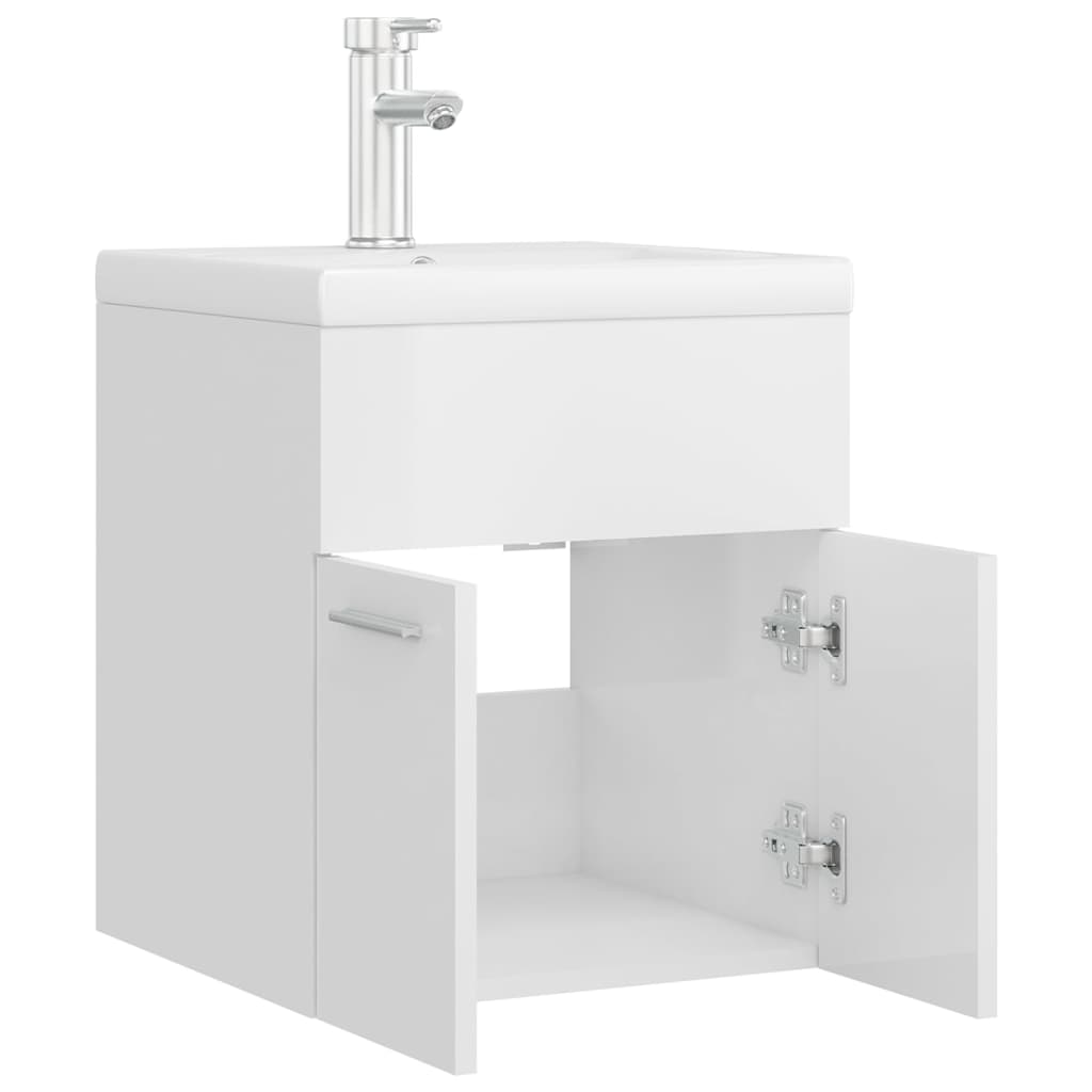 Mobile con Lavabo Integrato Bianco Lucido in Legno Multistrato