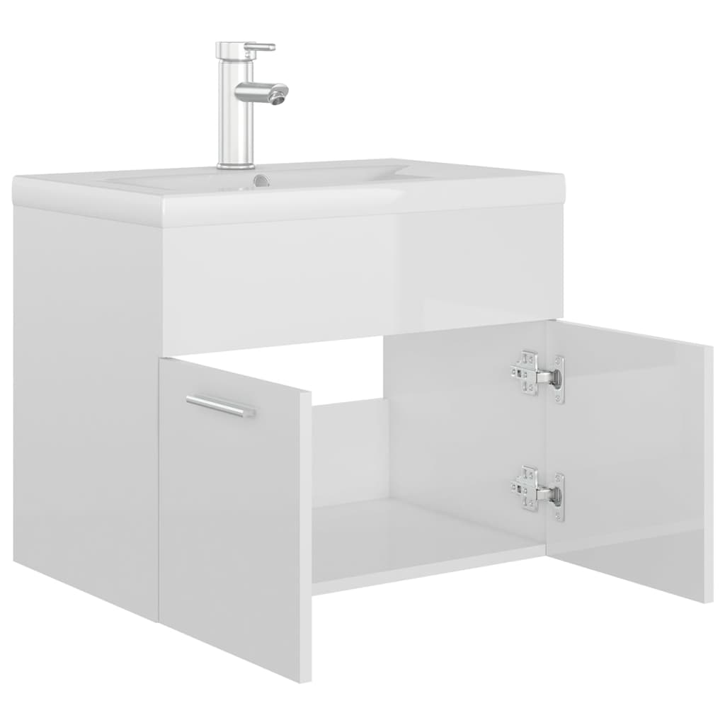 Mobile con Lavabo Integrato Bianco Lucido in Legno Multistrato