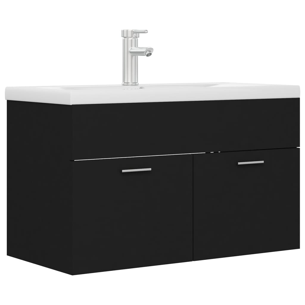 Mobile con Lavabo Integrato Nero in Legno Multistrato