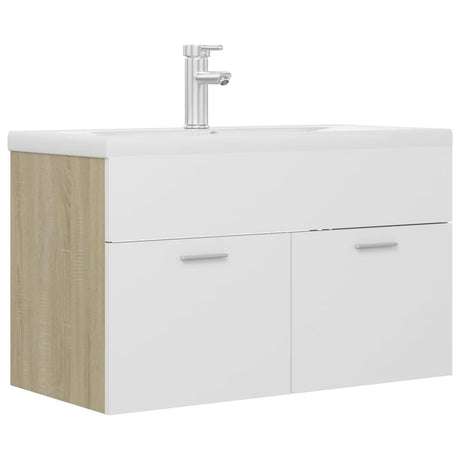 Mobile Lavabo Integrato Bianco Rovere Sonoma Legno Multistrato