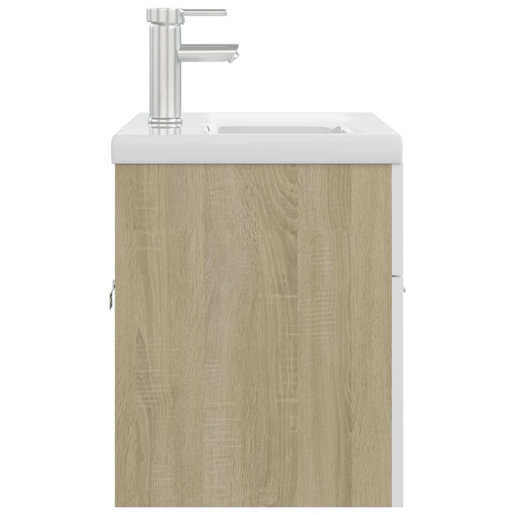 Mobile Lavabo Integrato Bianco Rovere Sonoma Legno Multistrato